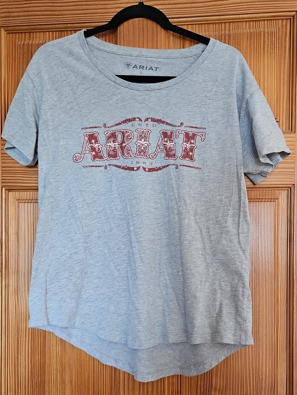 Ariat Light Gray Short Sleeve Tee with Red Logo
